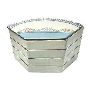 Japanese Porcelain 4-Tier Stacking Trinket Serving Dish & Lid 9 1/2”